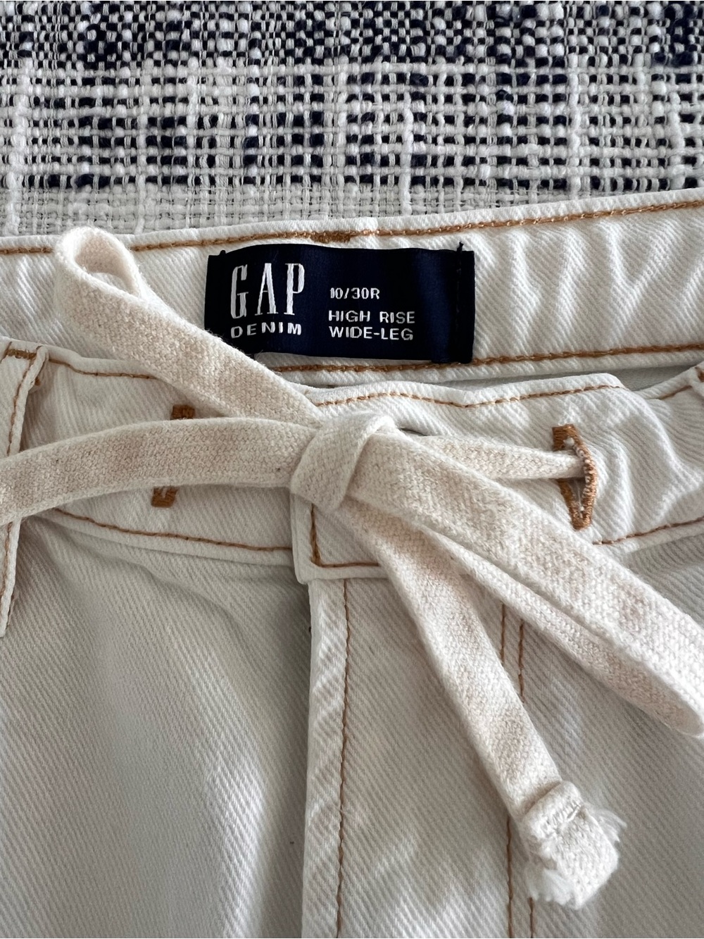 GAP Cream High-Rise Drawstring Jeans